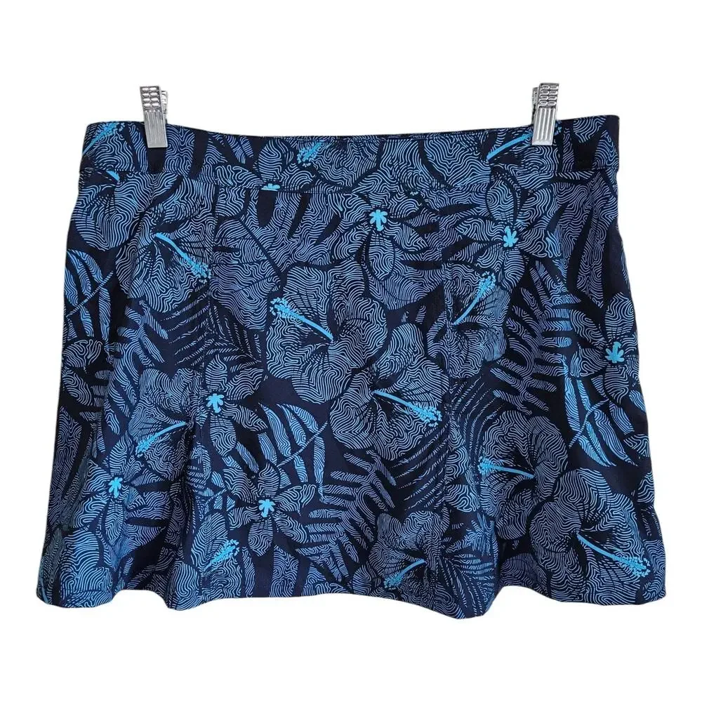 RIP SKIRT Women's XL Maui Moonlight Wrap Skirt Hawaii Hibiscus Blue Hook & Loop